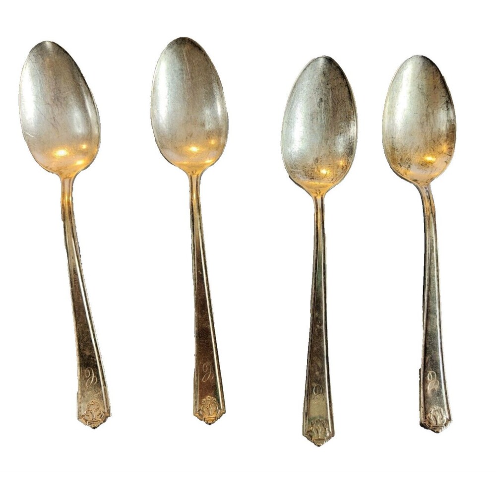 4 VTG Wm Rogers Silver Plate Soup Spoons Sectional Heavy Triple Plate Flatware